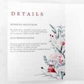 Faire-part Trois Volets Mariage Floral Fleur Rouge Et Bleu (Intérieur en premier)