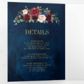 Faire-part Trois Volets Mariage géométrique bleu marine Aquarelle bleu or (Intérieur en premier)
