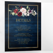 Faire-part Trois Volets Mariage géométrique bleu marine rouge bordeaux or  (Intérieur en premier)