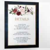 Faire-part Trois Volets Mariage géométrique bleu marine rouge bordeaux or (Intérieur en premier)