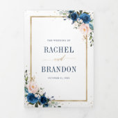 Faire-part Trois Volets Mariage géométrique bohème Rose rose blush bleu ma (Page de couverture)