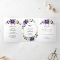 Mariage géométrique floral or ivoire prune pourpre