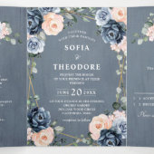 Faire-part Trois Volets Mariage géométrique floral rose pêche bleu poussié (Intérieur au milieu)