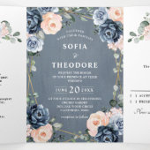 Faire-part Trois Volets Mariage géométrique floral Tr dusty blue pêche ros (Intérieur au milieu)