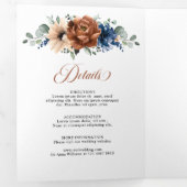 Faire-part Trois Volets Mariage Géométrique Terracotta Bleu Marine Verdure (Intérieur en premier)