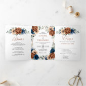 Faire-part Trois Volets Mariage Géométrique Terracotta Bleu Marine Verdure (Intérieur)