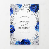 Faire-part Trois Volets Mariage Royal Bleu Blanc Métallisé Argent Floral T (Page de couverture)