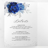 Faire-part Trois Volets Mariage Royal Bleu Blanc Métallisé Argent Floral T (Intérieur en premier)