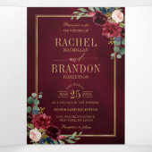 Faire-part Trois Volets Marine Bleu Bourgogne Or Mariage géométrique Tr (Intérieur au milieu)