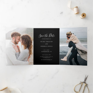 Faire-part Trois Volets Modern manuscrite 3 Photos Mariage Enregistrer la 