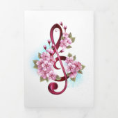 Faire-part Trois Volets Musical treble clef notes with sakura flowers (Page de couverture)