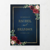 Faire-part Trois Volets Navy Blue Blush Burgundy Gold Geometric Wedding (Page de couverture)