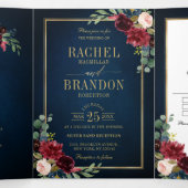 Faire-part Trois Volets Navy Blue Blush Burgundy Gold Geometric Wedding (Intérieur au milieu)