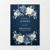 Faire-part Trois Volets Navy Champagne Ivoire Bleu Poussiéreux Floral Tri- (Page de couverture)