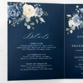 Faire-part Trois Volets Navy Champagne Ivoire Bleu Poussiéreux Floral Tri- (Intérieur en premier)