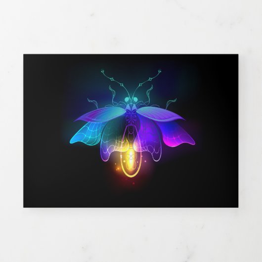 Faire-part Trois Volets Neon Firefly sur noir (Page de couverture)