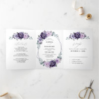 Noces Fleuris Géométriques Argent et Prune Pourpre