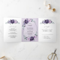 Noces Fleuris Géométriques Argent et Prune Pourpre