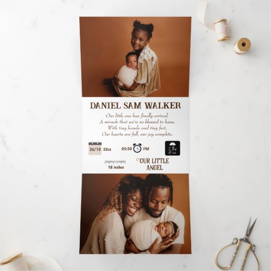 Faire-part Trois Volets "Notre petit miracle" naissance personnalisable (Intérieur)