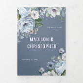 Faire-part Trois Volets Nuances de Gris Poussiéreux Bleu Hiver Mariage Rus (Page de couverture)