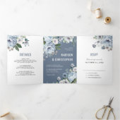 Faire-part Trois Volets Nuances de Gris Poussiéreux Bleu Hiver Mariage Rus (Intérieur)