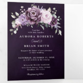 Faire-part Trois Volets Nuances de pourpre Dusty fleurs Moody Floral Maria (Intérieur en premier)