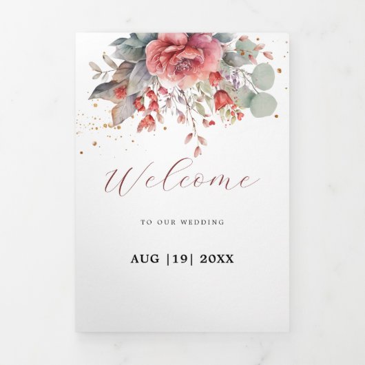 Faire-part Trois Volets Ombre rose Foncé Mariage bleu Duisy (Page de couverture)