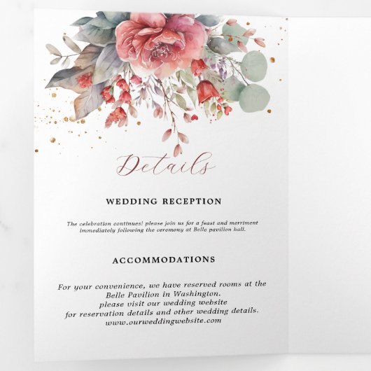 Faire-part Trois Volets Ombre rose Foncé Mariage bleu Duisy (Intérieur en premier)