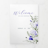 Faire-part Trois Volets Ombre Royal Blue Ivory Floral Mariage (Page de couverture)