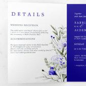 Faire-part Trois Volets Ombre Royal Blue Ivory Floral Mariage (Intérieur en premier)