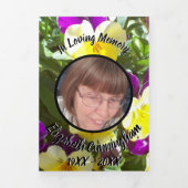 Faire-part Trois Volets Pansies jaune violet Patch cinq photos Mémorial (Page de couverture)