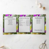 Faire-part Trois Volets Pansies jaune violet Patch cinq photos Mémorial (Intérieur)