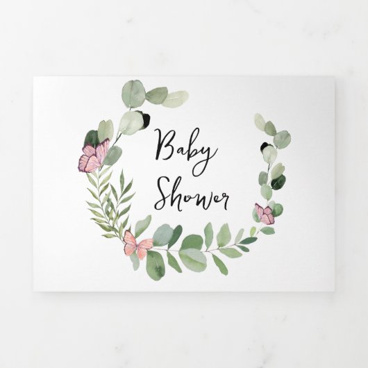 Faire-part Trois Volets Papillons Mignons Tout Autour Du Baby shower (Page de couverture)