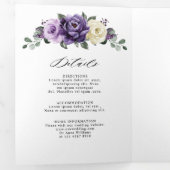 Faire-part Trois Volets Plum violet ivoire or Floral Mariage géométrique T (Intérieur en premier)