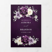 Faire-part Trois Volets Poupée d'aubergine Plum ivoire blanc Mariage flora (Page de couverture)