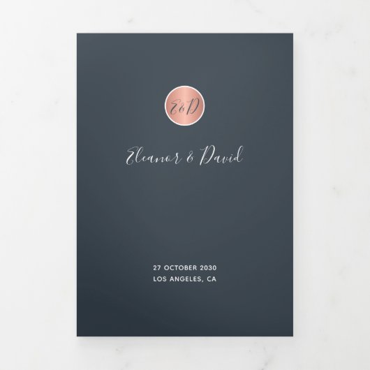 Faire-part Trois Volets QR CODE marine moderne rose mariage or  (Page de couverture)