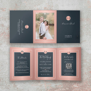 Faire-part Trois Volets QR CODE photo moderne tout en un mariage