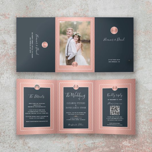 Faire-part Trois Volets QR CODE photo moderne tout en un mariage