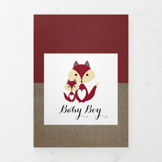 Faire-part Trois Volets Red Fox Burlap, 5 Photo Collage Bébé Naissance (Page de couverture)