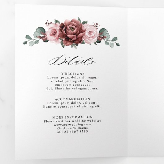 Faire-part Trois Volets Rose Florale Mauve Rose Poussiéreuse Géométrique d (Intérieur en premier)