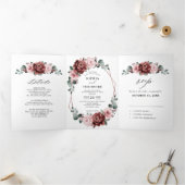 Faire-part Trois Volets Rose Florale Mauve Rose Poussiéreuse Géométrique d (Intérieur)