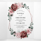 Faire-part Trois Volets Rose Florale Mauve Rose Poussiéreuse Géométrique d (Intérieur au milieu)