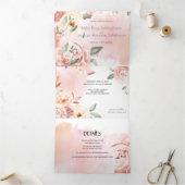 Faire-part Trois Volets Roses de pêche florales romantiques (Intérieur)