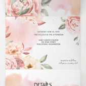 Faire-part Trois Volets Roses de pêche florales romantiques (Intérieur au milieu)