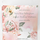 Faire-part Trois Volets Roses Fruitées Romantiques Florales (Intérieur en premier)