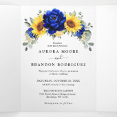 Faire-part Trois Volets Royal Blue Rustic Tournesol Moderne Floral Mariage (Intérieur au milieu)