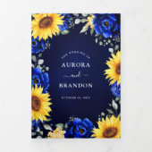 Faire-part Trois Volets Royal Blue Rustic Tournesol Moderne Floral Mariage (Page de couverture)