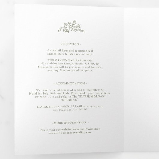 Faire-part Trois Volets Simple Delicate Floral Timeless Sage Mariage vert (Intérieur en premier)