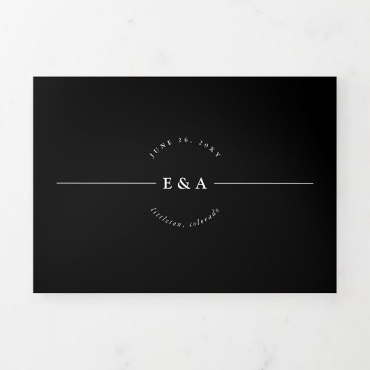 Faire-part Trois Volets Simple Mariage Noir et Blanc Tout en Un (Page de couverture)