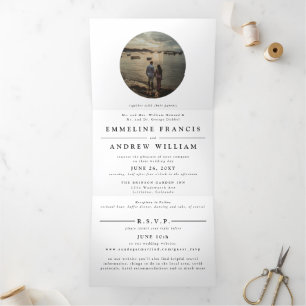 Faire-part Trois Volets Simple noir et blanc tout en un Mariage